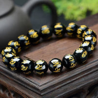 Elevate Your Spirit with the 8/10/12/14mm Tibetan Buddhism Six Words Mantra Bracelets - Unisex Black Obsidian Amulet Jewelry in a Gift Box